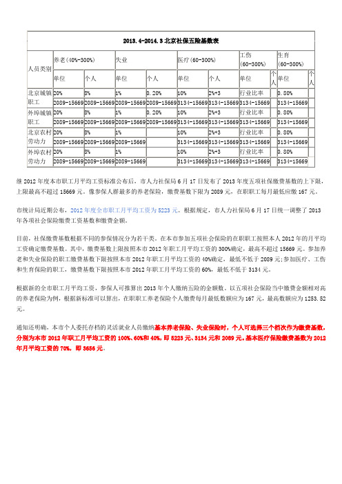 2013年五险缴费基数表