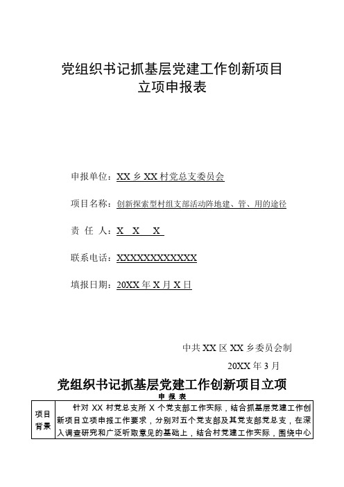 党组织书记抓基层党建工作创新项目立项申报表