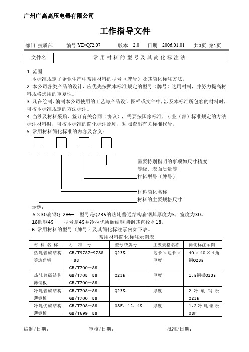 常用材料的型号及其简化标注法