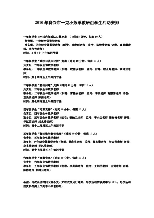 2010年上期资兴市一完小数学教研组学生活动安排