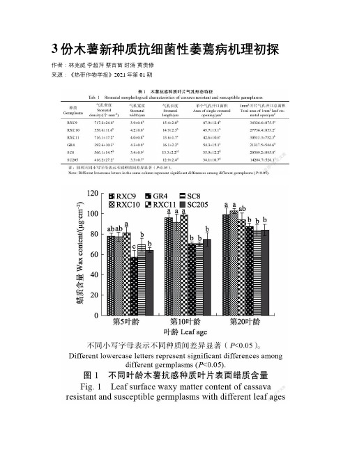 3份木薯新种质抗细菌性萎蔫病机理初探 