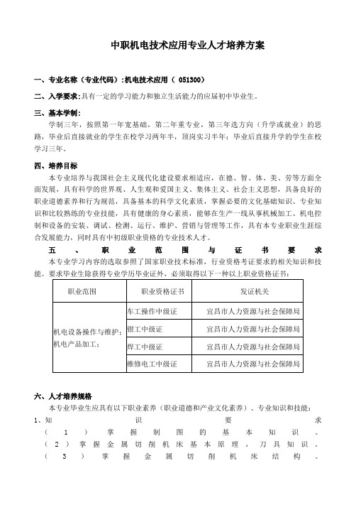 机电技术应用专业人才培养方案1(终结版201609119)