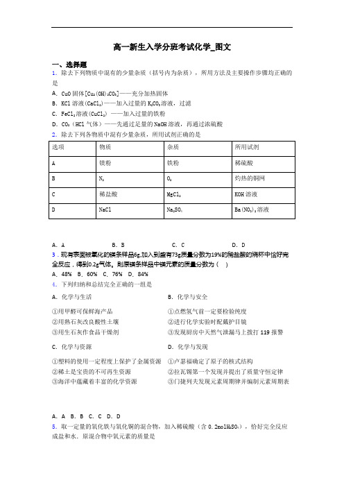 高一新生入学分班考试化学_图文