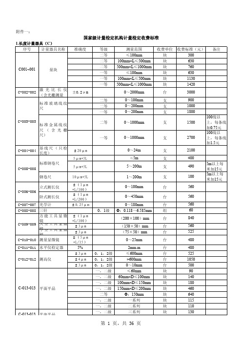 国家级计量检定机构计量检定收费标准