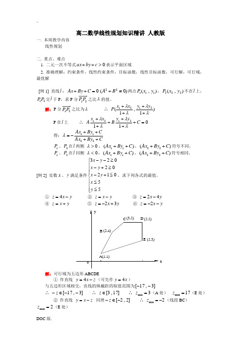 高二数学线性规划知识精讲 人教版