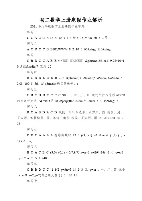 初二数学上册寒假作业解析