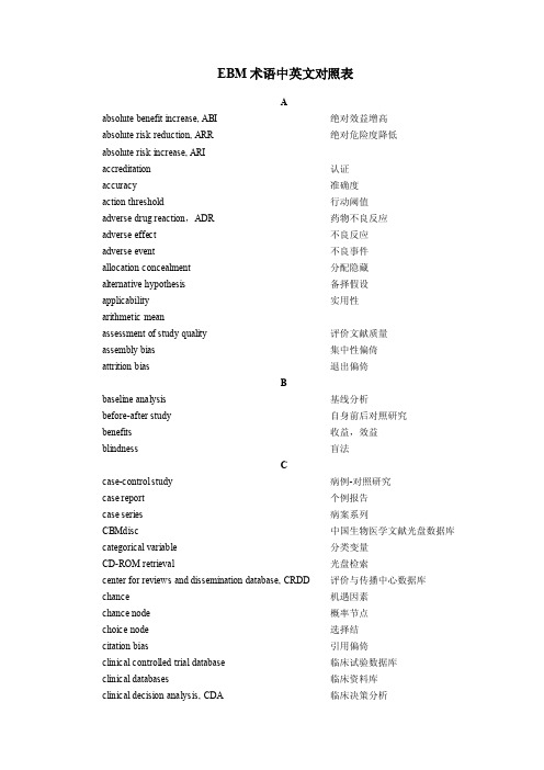 流行病学常用中英文对照【精选】