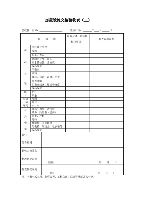 3、房屋设施交接验收表(三)