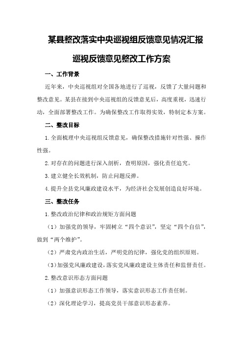 某县整改落实中央巡视组反馈意见情况汇报巡视反馈意见整改工作方案