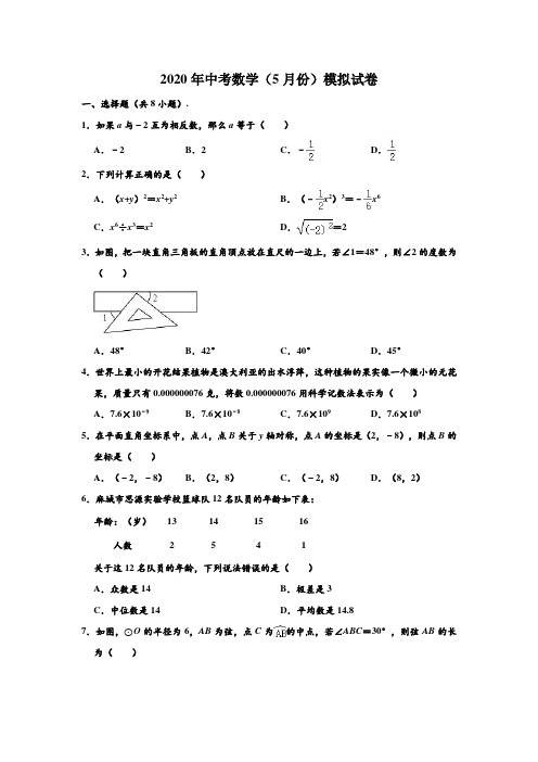 2020年湖北省黄冈市麻城市思源实验学校中考(5月份)数学模拟试卷 (解析版)