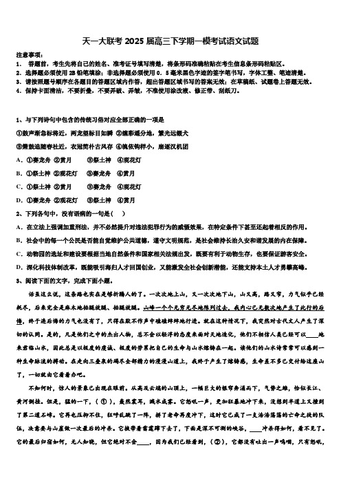 天一大联考2025届高三下学期一模考试语文试题含解析