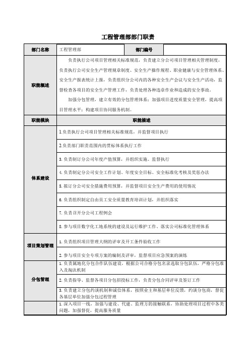 工程管理部职能及岗位职责