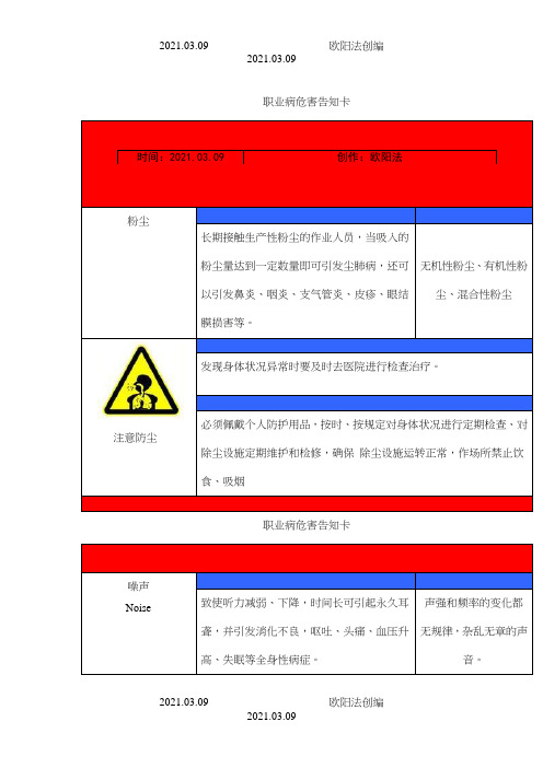 职业病危害告知卡(全套)之欧阳法创编