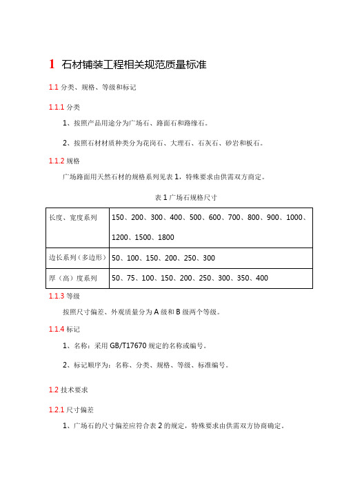 石材铺装工程相关规范质量标准