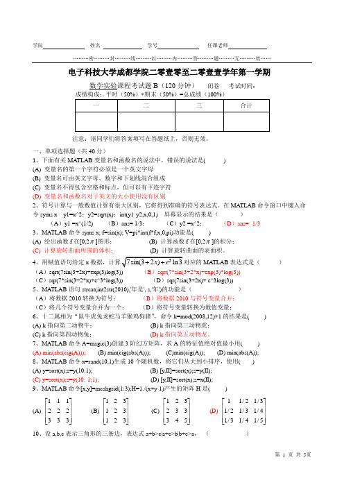 数学实验考试题B(2010)