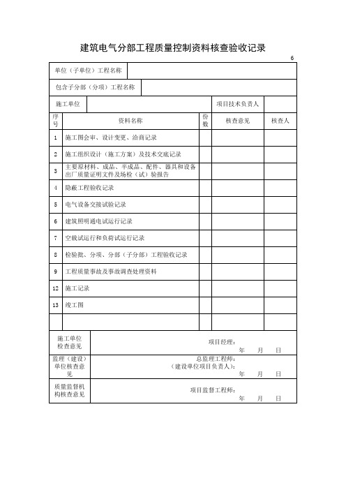 建筑电气分部工程质量控制资料核查验收记录