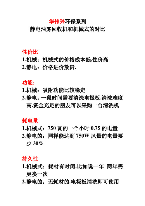 机床静电式-机械式的油雾收集器的对比