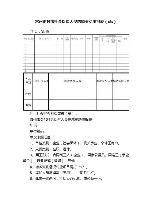 常州市参加社会保险人员增减变动申报表（xls）