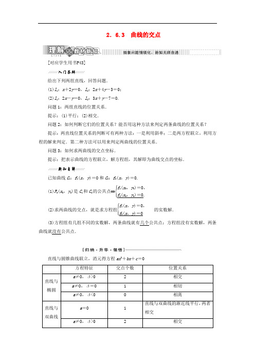 高中数学第2章2.6曲线与方程2.6.3曲线的交点讲义(含解析)苏教版选修2_1