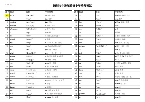 深圳市牛津版小学阶段全部词汇(50词页)