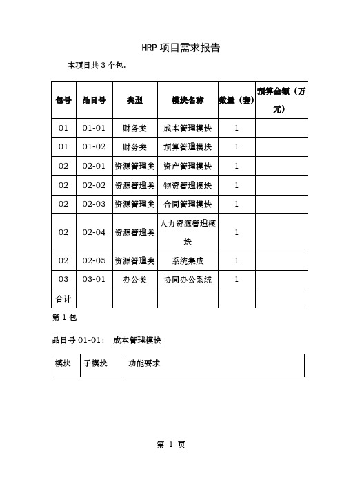 HRP项目需求报告