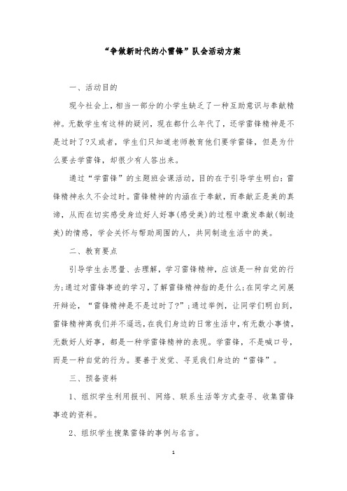 “争做新时代的小雷锋”队会活动方案