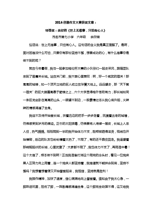 2016创意作文大赛获奖文章:特等奖余欣锜