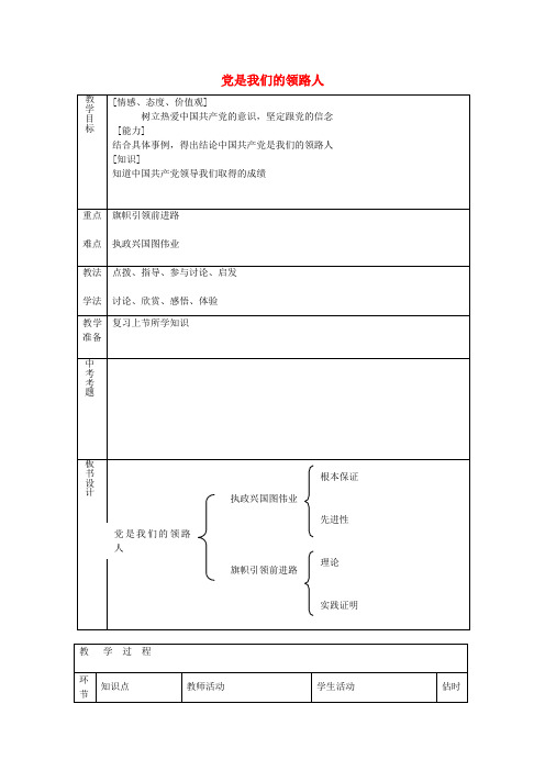 九年级政治全册 第三课 第2框 党是我们的领路人教案 鲁教版