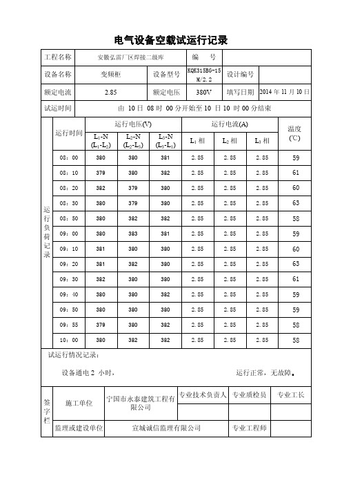 设备空载试运行记录