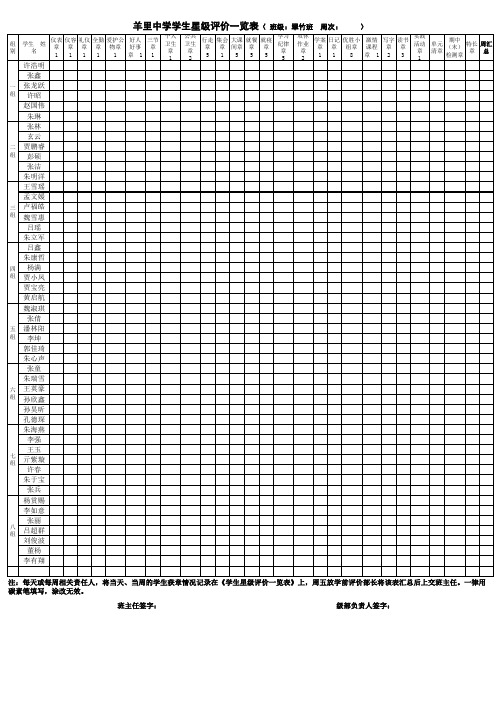 羊里中学翠竹班星级评价一览表(空)