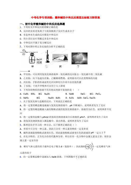 中考化学专项训练：酸和碱的中和反应课堂达标练习附答案