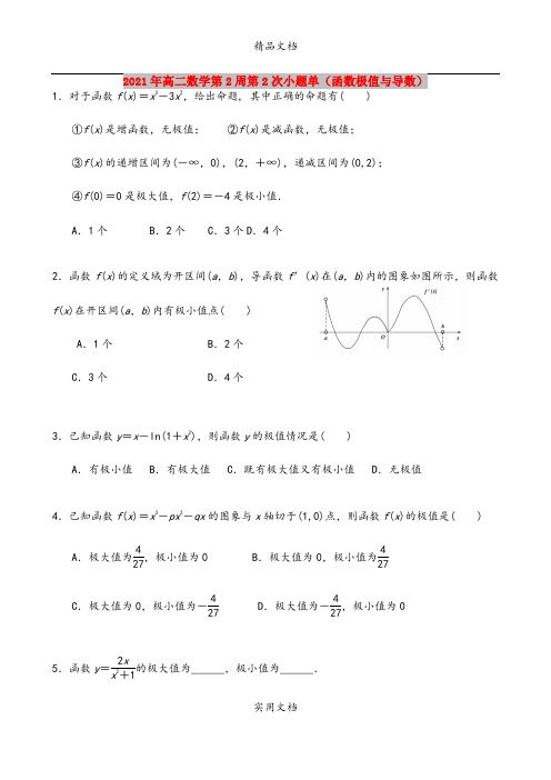 2021年高二数学第2周第2次小题单(函数极值与导数)