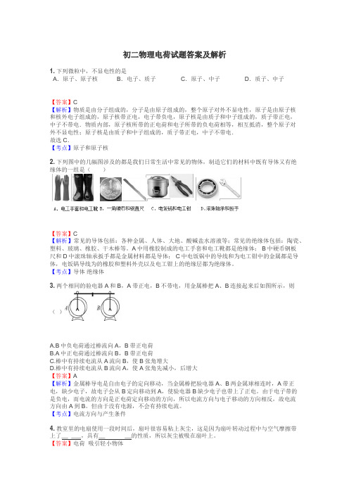 初二物理电荷试题答案及解析
