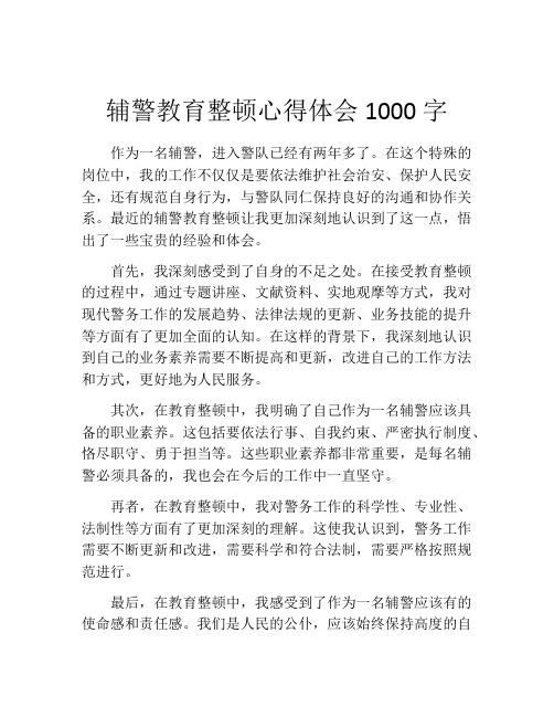 辅警教育整顿心得体会1000字