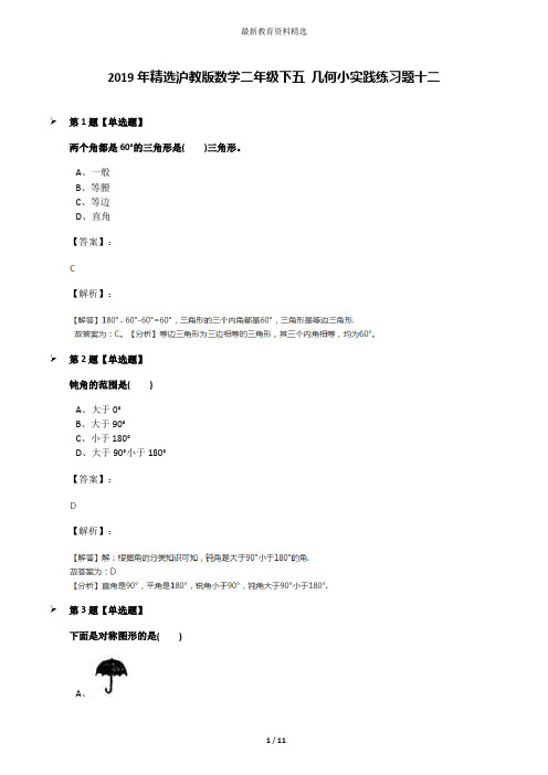 2019年精选沪教版数学二年级下五 几何小实践练习题十二