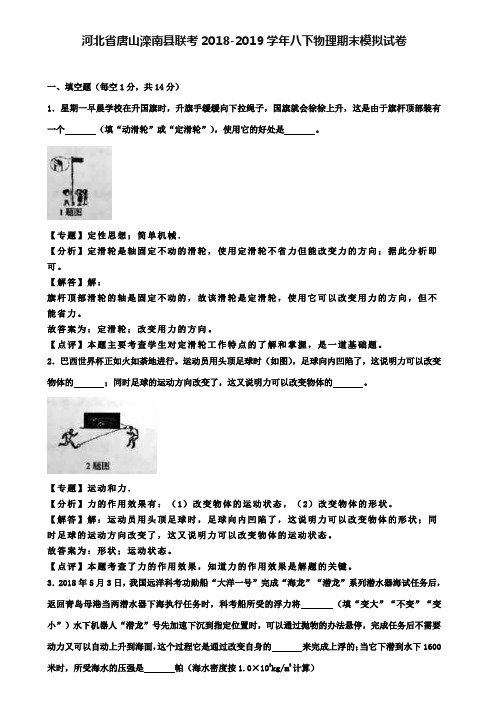 【附12套物理期末试卷】河北省唐山滦南县联考2018-2019学年八下物理期末模拟试卷