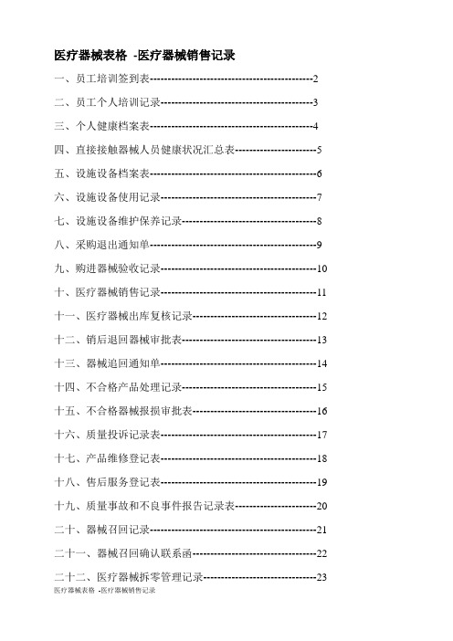 医疗器械表格 -医疗器械销售记录