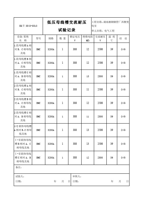 母线交流耐压试验记录低压母线