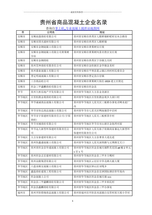 贵州省商品混凝土企业名录精编版