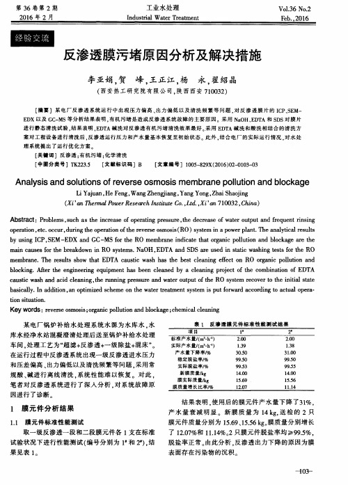 反渗透膜污堵原因分析及解决措施