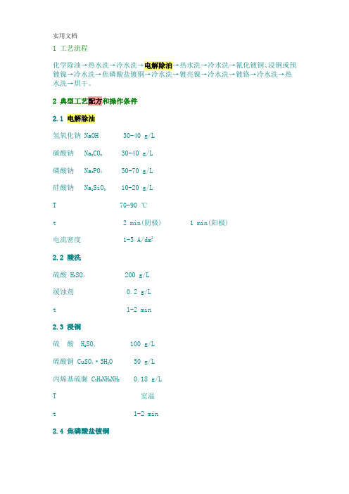 电镀前处理配方-铜配方等