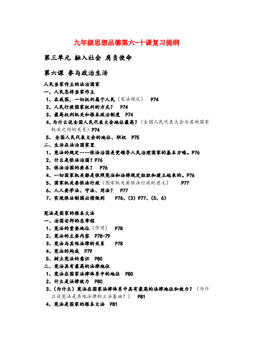 九年级政治第六-十课复习提纲人教版