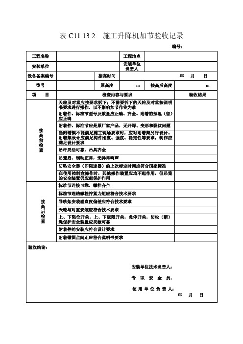 (精编版)塔式起重机顶升检验记录-工程施工资料