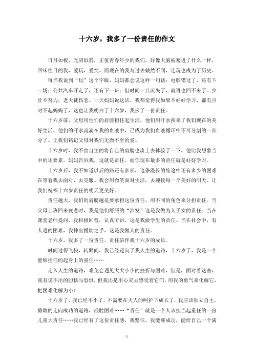 十六岁,我多了一份责任的作文