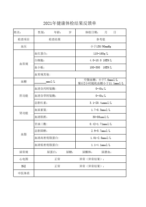 健康体检结果反馈单