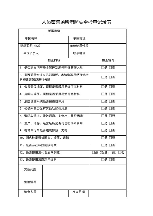 人员密集场所消防安全检查记录表