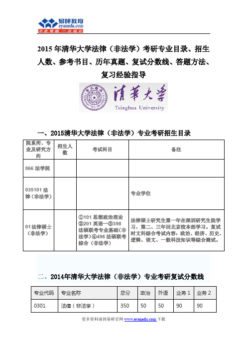 2015清华大学法律(非法学)(专硕)考研专业目录招生人数参考书目历年真题复试分数线答题方法