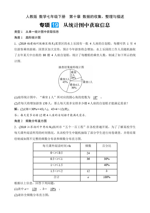 人教版 数学七年级下册课时练  第十章 数据的收集、整理与描述  专项19 从统计图中获取信息