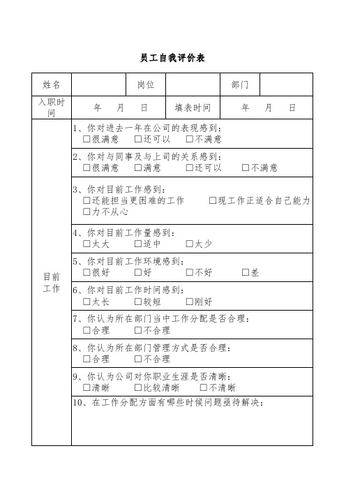 员工工作情况调查表通用模板