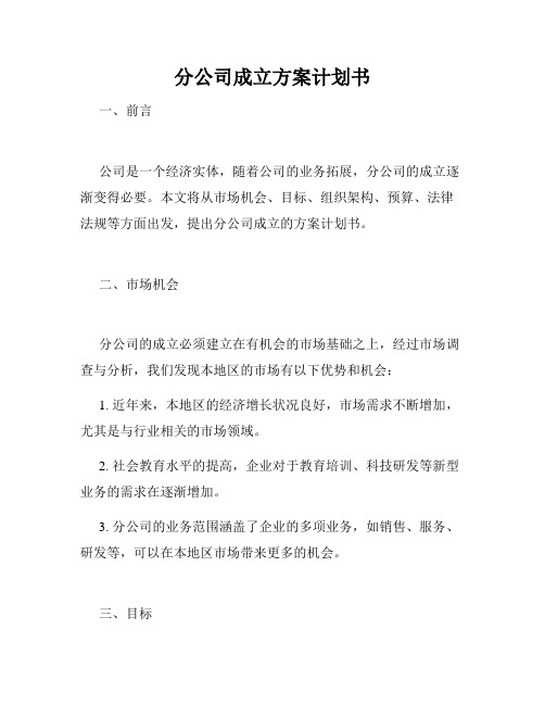 分公司成立方案计划书